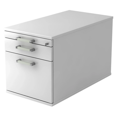 Caisson bureau sur roulettes SIGNA TC20 en métal blanc avec trois tiroirs et poignées chromées de hjh OFFICE PRO