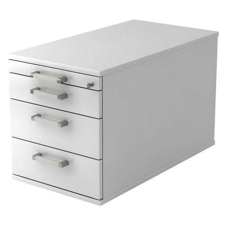 Caisson bureau sur roulettes SIGNA TC30 blanc en métal avec quatre tiroirs et poignées chromées de hjh OFFICE PRO