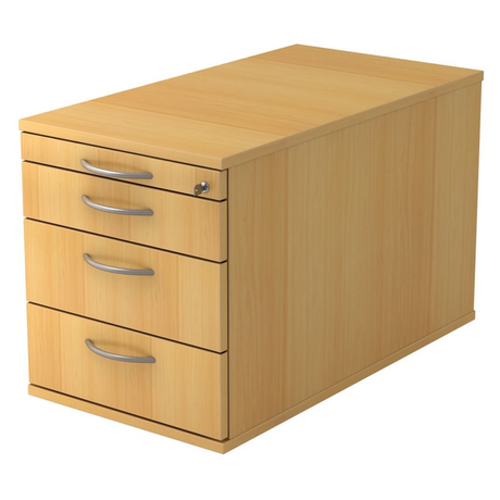 Caisson bureau sur roulettes SIGNA TC30 aspect hêtre avec quatre tiroirs et poignées incurvées argentées de hjh OFFICE PRO