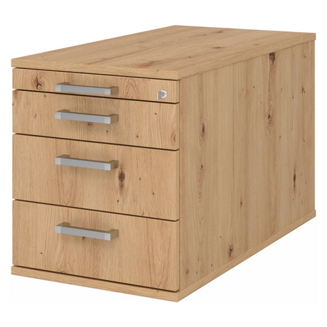 Caisson bureau sur roulettes SIGNA TC30 aspect frêne avec quatre tiroirs et poignées chromées de hjh OFFICE PRO