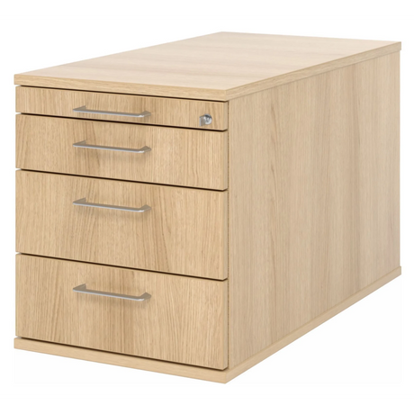 Caisson bureau sur roulettes SIGNA TC30 aspect chêne avec quatre tiroirs et poignées incurvées argentées de hjh OFFICE PRO