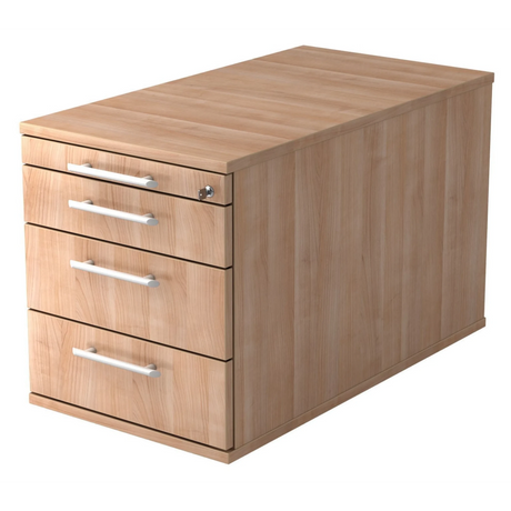 Caisson bureau sur roulettes SIGNA TC30 aspect bois avec quatre tiroirs et poignées rails blanches de hjh OFFICE PRO