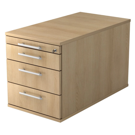 Caisson bureau sur roulettes SIGNA TC30 aspect chêne avec quatre tiroirs et poignées tubulaires de hjh OFFICE PRO