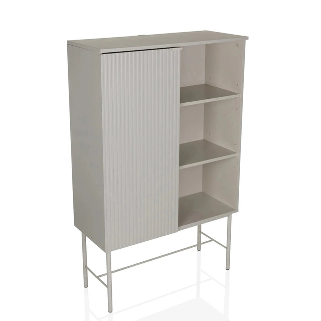 Étagère grise SIO avec une porte coulissante et deux niches ouvertes sur pieds en métal de hjh LIVING