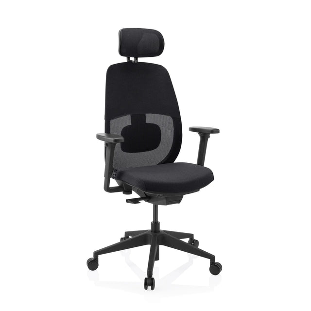Siège de bureau de qualité professionnelle Skandis Pro en noir avec appui-tête et dossier en maille de hjh OFFICE
