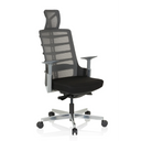 Siège de bureau haut de gamme SKARIF en noir et gris avec dossier en maille et appui-tête de hjh OFFICE