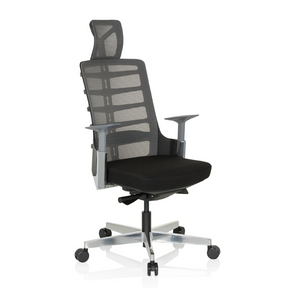 Siège de bureau haut de gamme SKARIF en noir et gris avec dossier en maille et appui-tête de hjh OFFICE