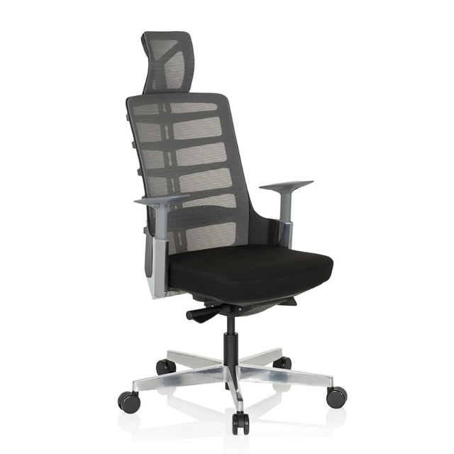 Siège de bureau haut de gamme SKARIF en noir et gris avec dossier en maille et appui-tête de hjh OFFICE