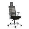 Siège de bureau haut de gamme SKARIF en blanc, gris et noir avec dossier en maille et appuie-tête de hjh OFFICE