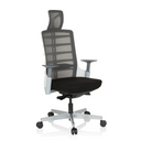 Siège de bureau haut de gamme SKARIF en blanc, gris et noir avec dossier en maille et appuie-tête de hjh OFFICE
