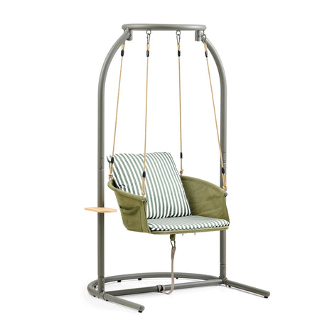 Fauteuil suspendu vert Skylo avec coussin à rayures et structure grise de hjh LIVING