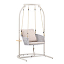Fauteuil suspendu Skylo beige avec structure en métal blanc et coussin d'assise clair de hjh LIVING