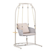 Fauteuil suspendu Skylo beige avec structure en métal blanc et coussin d'assise clair de hjh LIVING