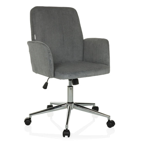 Siège de bureau à domicile SOLAO CORD avec revêtement en velours côtelé gris et pied en étoile chromé sur roulettes de hjh OFFICE