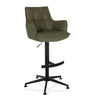 Tabouret de bar vert SOLAO LIFE HIGH avec revêtement rembourré, accoudoirs et piètement noir de hjh LIVING
