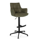Tabouret de bar vert SOLAO LIFE HIGH avec revêtement rembourré, accoudoirs et piètement noir de hjh LIVING