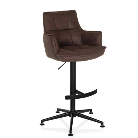 Tabouret de bar marron SOLAO LIFE HIGH avec coque rembourrée et pied étoile noir de hjh LIVING