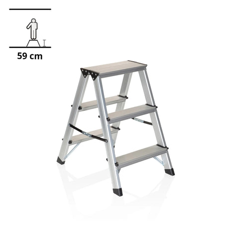 Échelle pliante en aluminium SOLID avec trois marches et une hauteur de 59 cm de hjh OFFICE