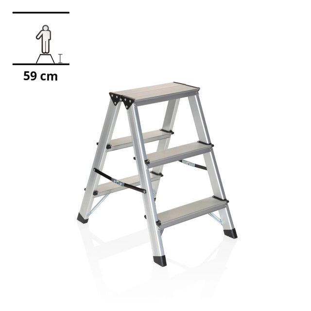 Échelle pliante en aluminium SOLID avec trois marches et une hauteur de 59 cm de hjh OFFICE