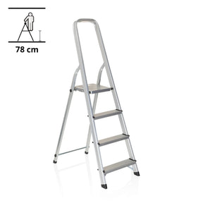 Échelle pliante SOLID II en aluminium argenté avec quatre marches et main courante de hjh OFFICE