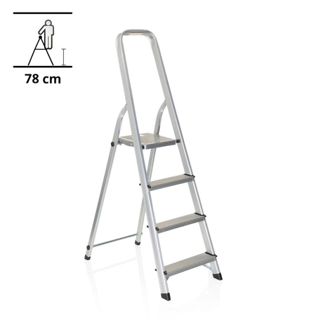 Échelle pliante SOLID II en aluminium argenté avec quatre marches et main courante de hjh OFFICE