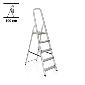Échelle pliante en aluminium SOLID III avec cinq marches et barre de sécurité de hjh OFFICE