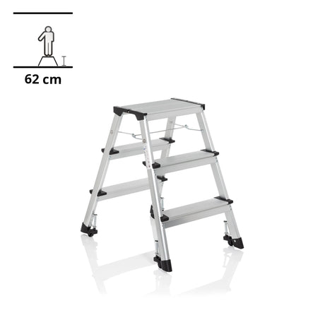 Aluminium-Klappleiter SOLID IV mit drei Stufen und schwarzen Standfüßen von hjh OFFICE