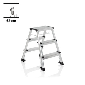 Échelle pliante en aluminium SOLID IV avec trois marches et pieds noirs de hjh OFFICE