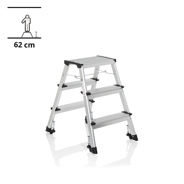 Échelle pliante en aluminium SOLID IV avec trois marches et pieds noirs de hjh OFFICE