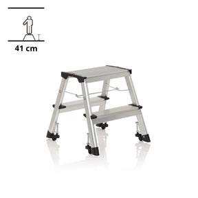 Échelle pliante à deux marches SOLID VI en aluminium argenté avec pieds en caoutchouc noirs de hjh OFFICE