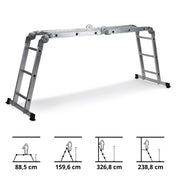 Échelle pliante en aluminium SOLID W3 avec douze marches dans différentes positions de hjh OFFICE