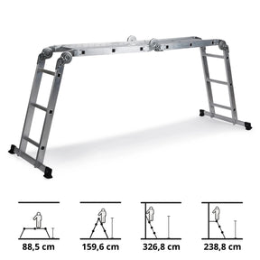 Échelle pliante en aluminium SOLID W3 avec douze marches dans différentes positions de hjh OFFICE