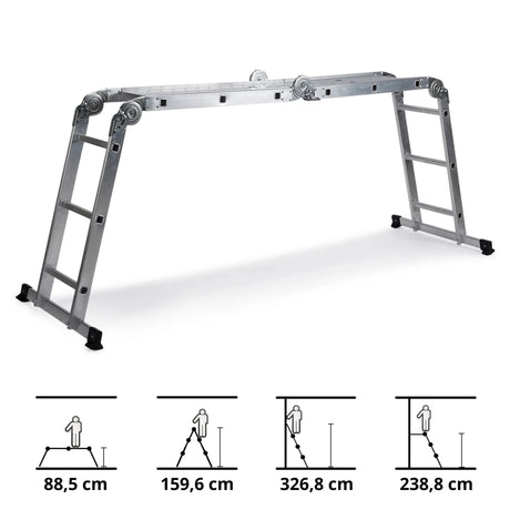Échelle pliante en aluminium SOLID W3 avec douze marches dans différentes positions de hjh OFFICE