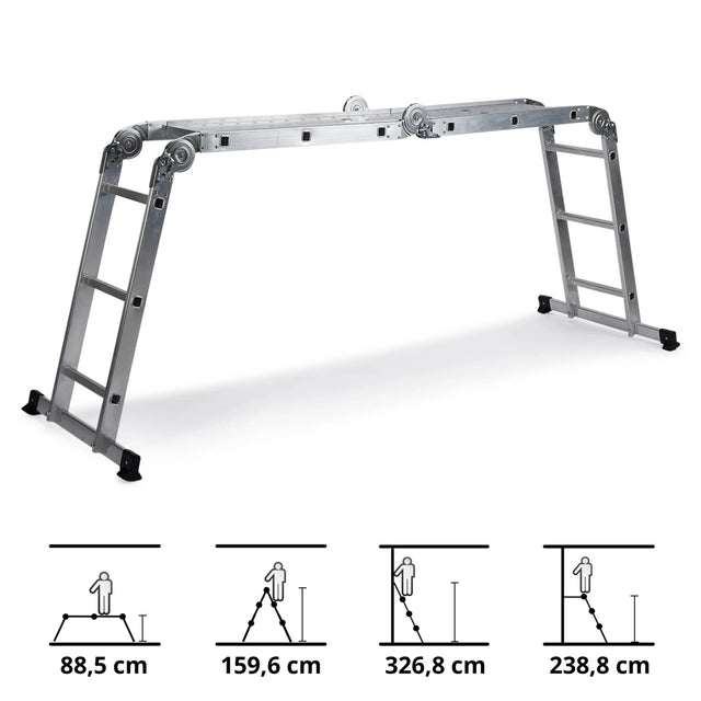 Échelle pliante en aluminium SOLID W3 avec douze marches dans différentes positions de hjh OFFICE