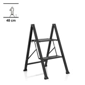 Échelle pliante SOLID W5 noire avec deux marches et une hauteur de 48 cm de hjh OFFICE