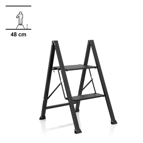 Échelle pliante SOLID W5 noire avec deux marches et une hauteur de 48 cm de hjh OFFICE