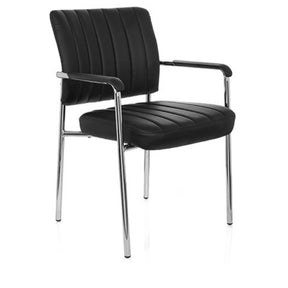 Chaise à quatre pieds SOMOS V noire avec revêtement en similicuir, surpiqûres transversales et structure chromée de hjh OFFICE