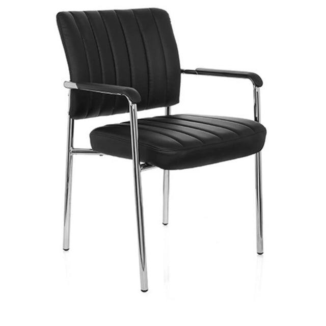 Chaise à quatre pieds SOMOS V noire avec revêtement en similicuir, surpiqûres transversales et structure chromée de hjh OFFICE