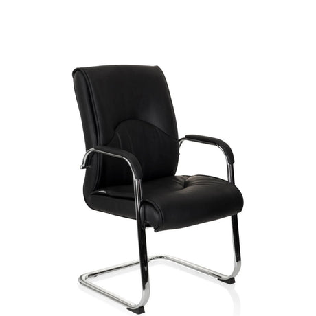 Chaises cantilever SOVRANO V noires avec revêtement en similicuir et structure en métal chromé de hjh OFFICE
