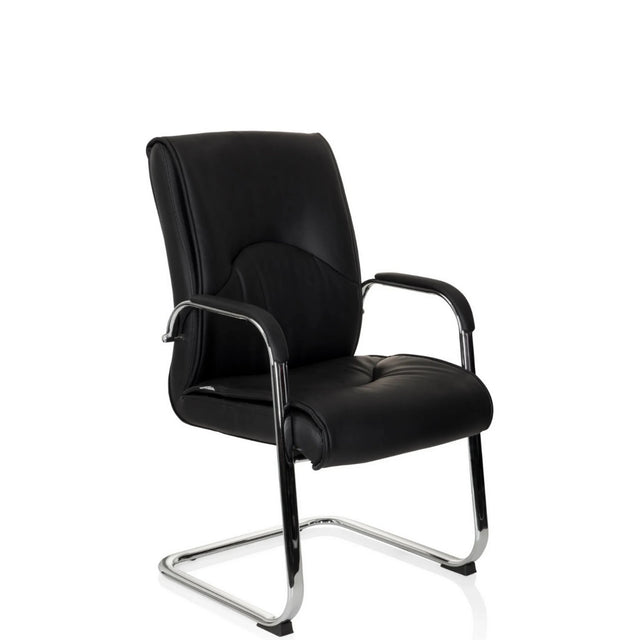 Chaises cantilever SOVRANO V noires avec revêtement en similicuir et structure en métal chromé de hjh OFFICE