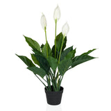 Plante artificielle SPATHIPHYLLUM en vert et blanc avec trois fleurs dans un pot noir de hjh OFFICE