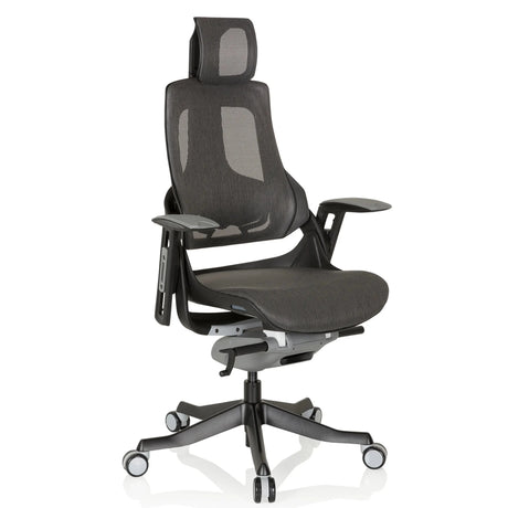Siège de bureau de qualité professionnelle SPEKTRE BLACK avec revêtement en maille gris et noir et appui-tête de hjh OFFICE
