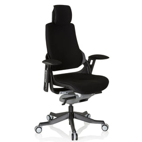 Siège de bureau de qualité professionnelle SPEKTRE BLACK noir avec revêtement en tissu, appuie-tête et accoudoirs de hjh OFFICE