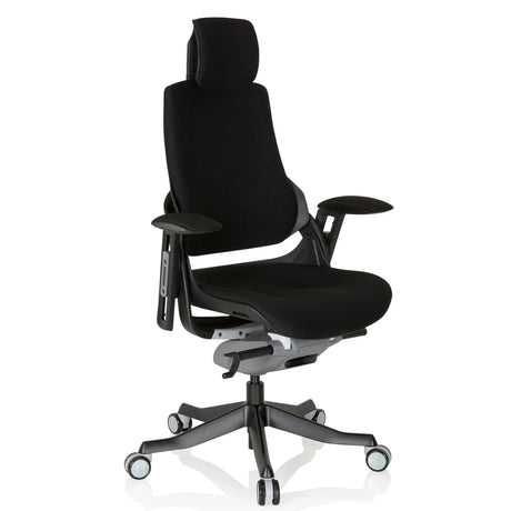 Siège de bureau de qualité professionnelle SPEKTRE BLACK noir avec revêtement en tissu, appuie-tête et accoudoirs de hjh OFFICE