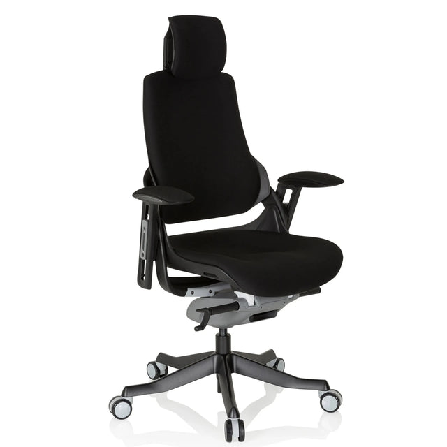 Siège de bureau de qualité professionnelle SPEKTRE BLACK noir avec revêtement en tissu, appuie-tête et accoudoirs de hjh OFFICE