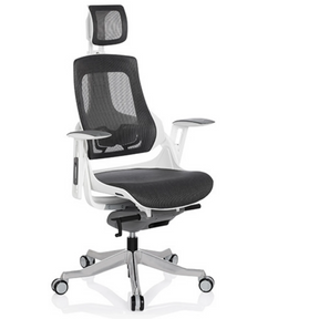 Siège de bureau de qualité professionnelle SPEKTRE avec revêtement en maille grise, appuie-tête et structure blanche de hjh OFFICE