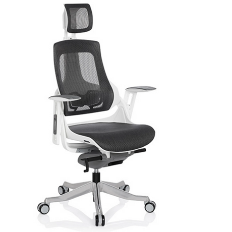Siège de bureau de qualité professionnelle SPEKTRE avec revêtement en maille grise, appuie-tête et structure blanche de hjh OFFICE