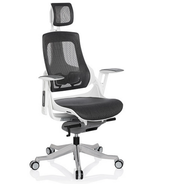 Siège de bureau de qualité professionnelle SPEKTRE avec revêtement en maille grise, appuie-tête et structure blanche de hjh OFFICE