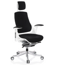 Siège de bureau de qualité professionnelle SPEKTRE avec revêtement en tissu noir, structure blanche et appui-tête de hjh OFFICE