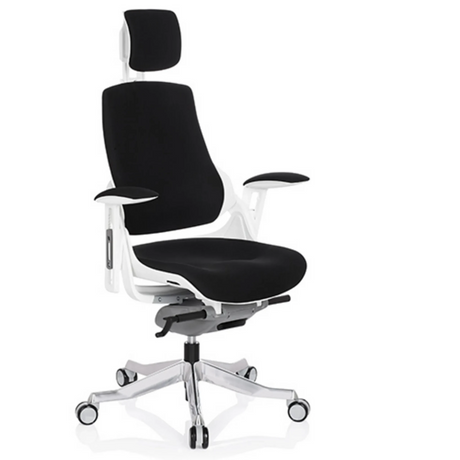 Siège de bureau de qualité professionnelle SPEKTRE avec revêtement en tissu noir, structure blanche et appui-tête de hjh OFFICE